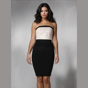 White House Black Market White Bodice Black Stripe Skirt Strapless Party Dress 6